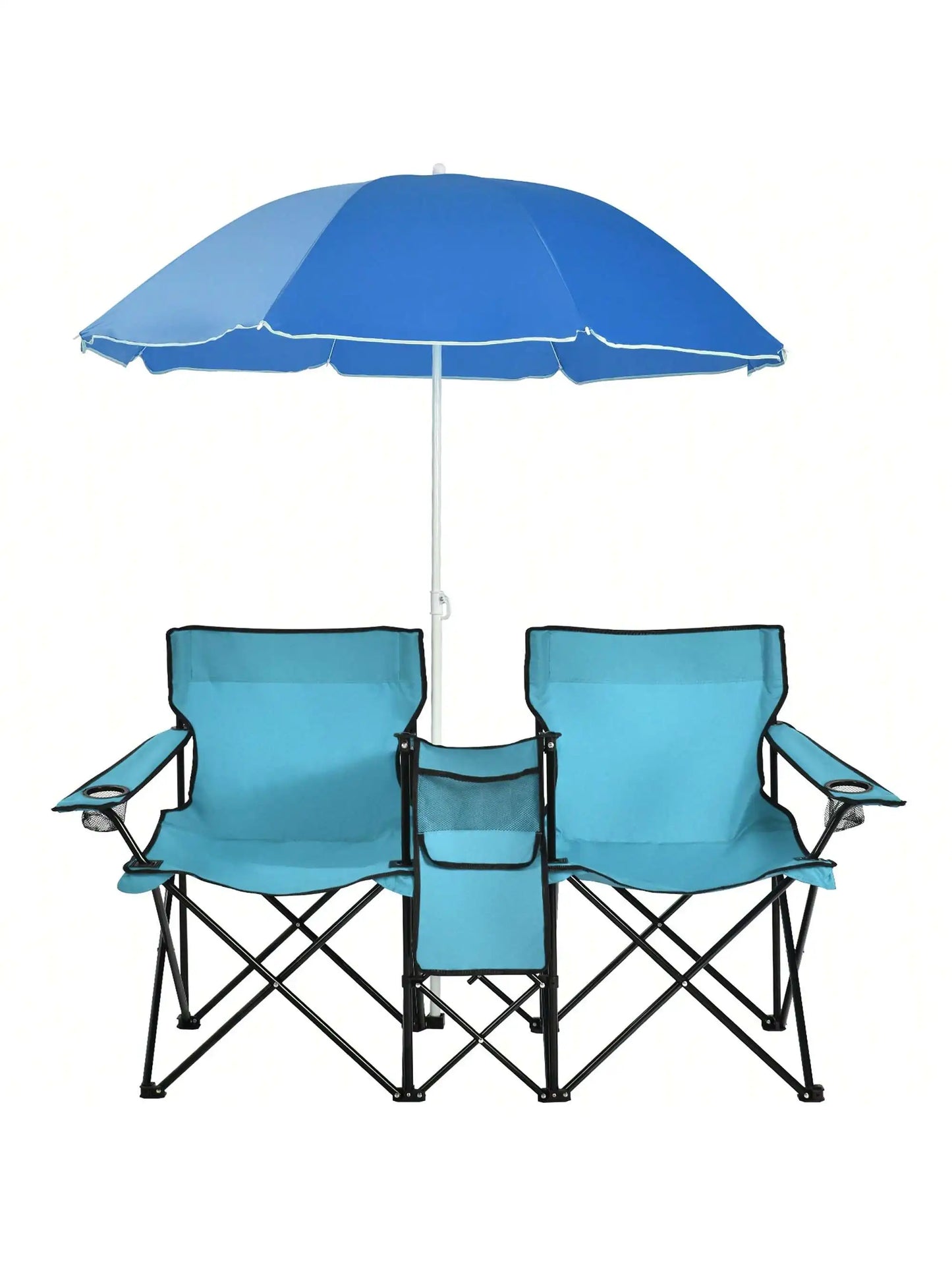 Folding Double Picnic Chair With Umbrella Table Cooler