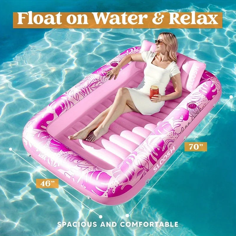 Joyfy Inflatable Pool Lounger Float With Pillow For Sunbathing