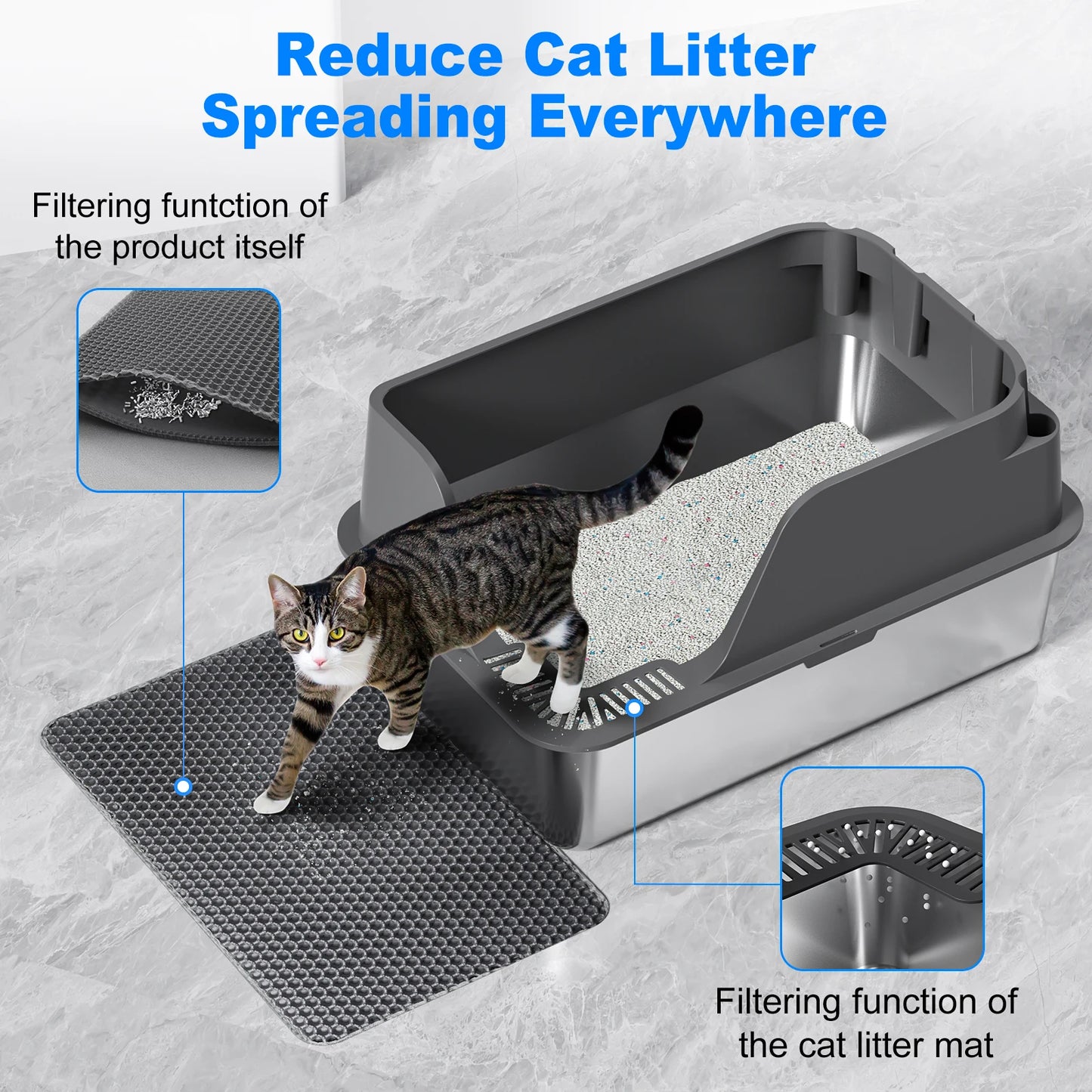 Stainless Steel Cat Litter Box With Splash Proof And Leak Proof Design