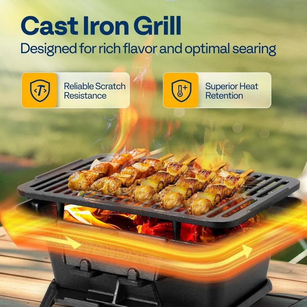 NBVCX Portable Rectangle Charcoal Grill With Double Sided Grate