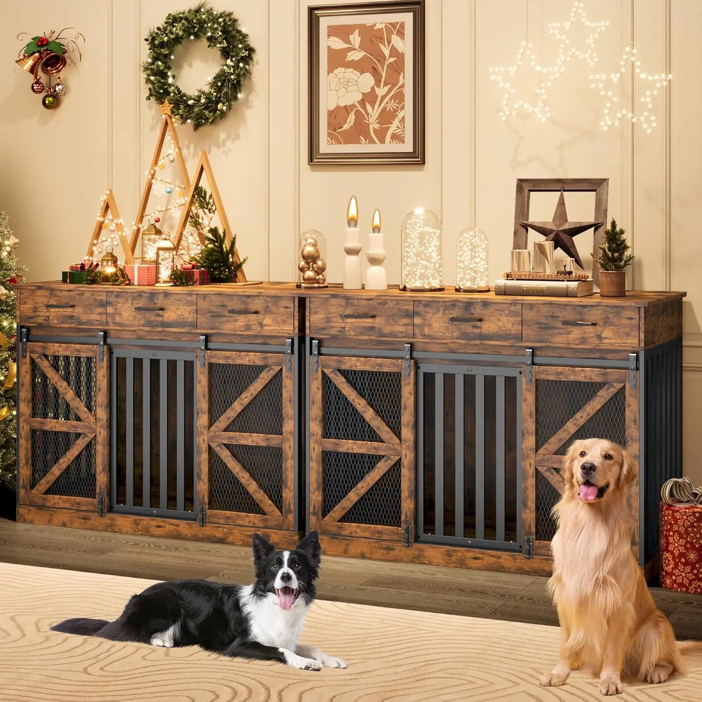 Wooden Dog Crate Furniture With Storage Drawers