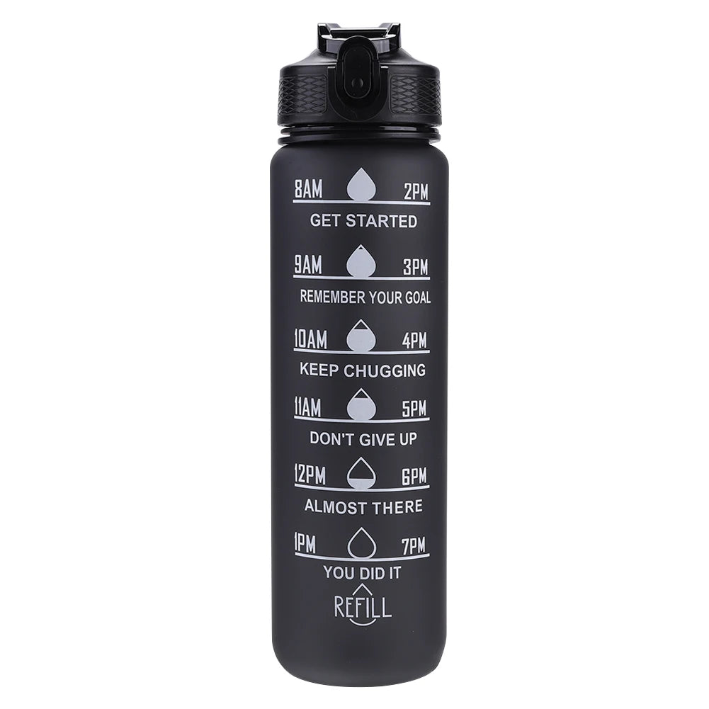 Sports Water Bottle Leakproof Frosted Cup With Time Scale Fitness
