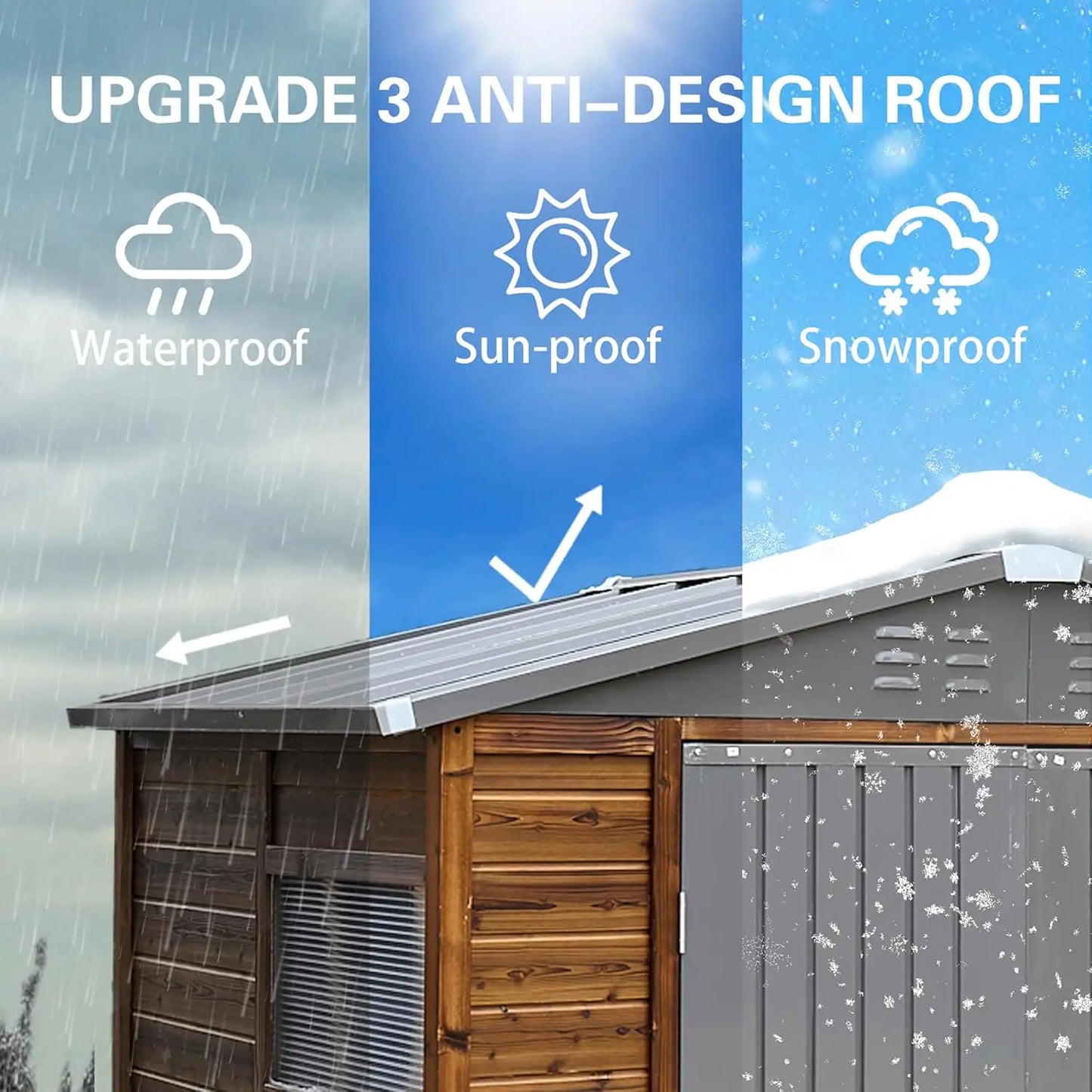 Outdoor Storage Shed With Windows Waterproof Metal And Wood For Patio Backyard