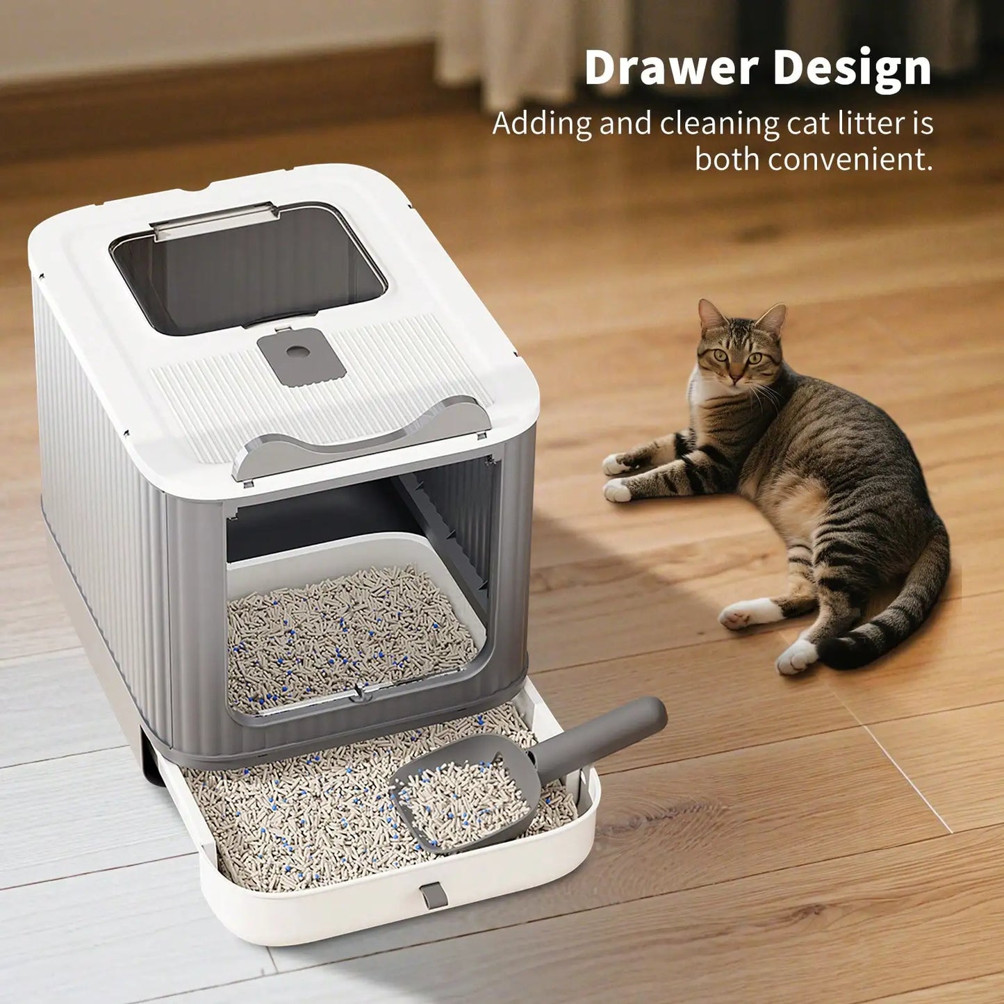Foldable Enclosed Litter Box With Lid And Scoop Odor Control
