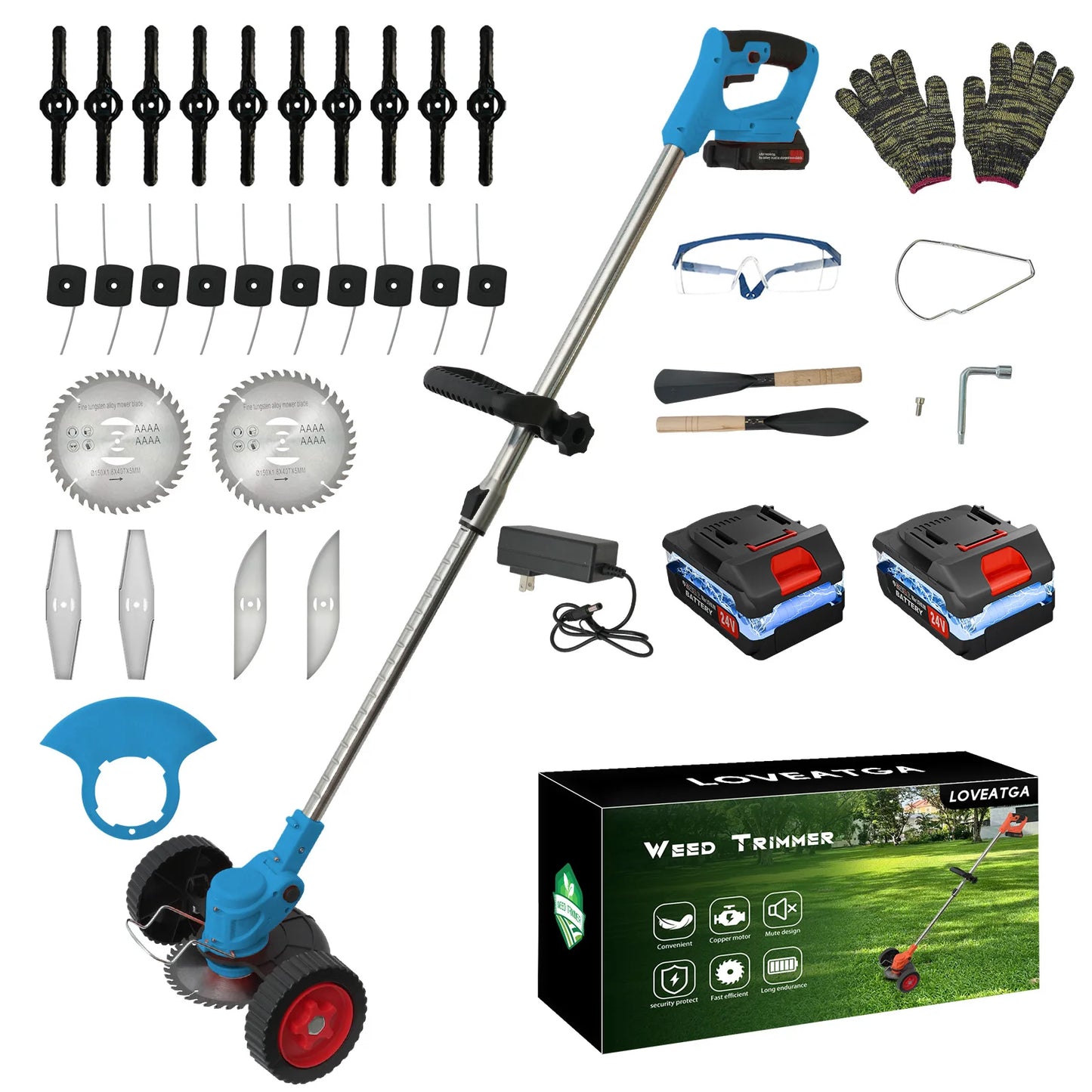 21V Cordless Lawn Mower 3-In-1 Edger Brush Cutter With 2x2.0Ah Batteries
