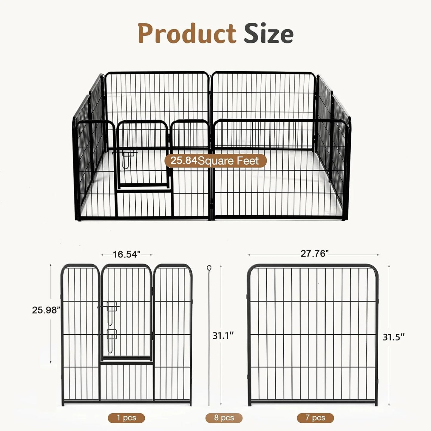 JHK Metal Dog Playpen Eight Panel Foldable Outdoor Fence
