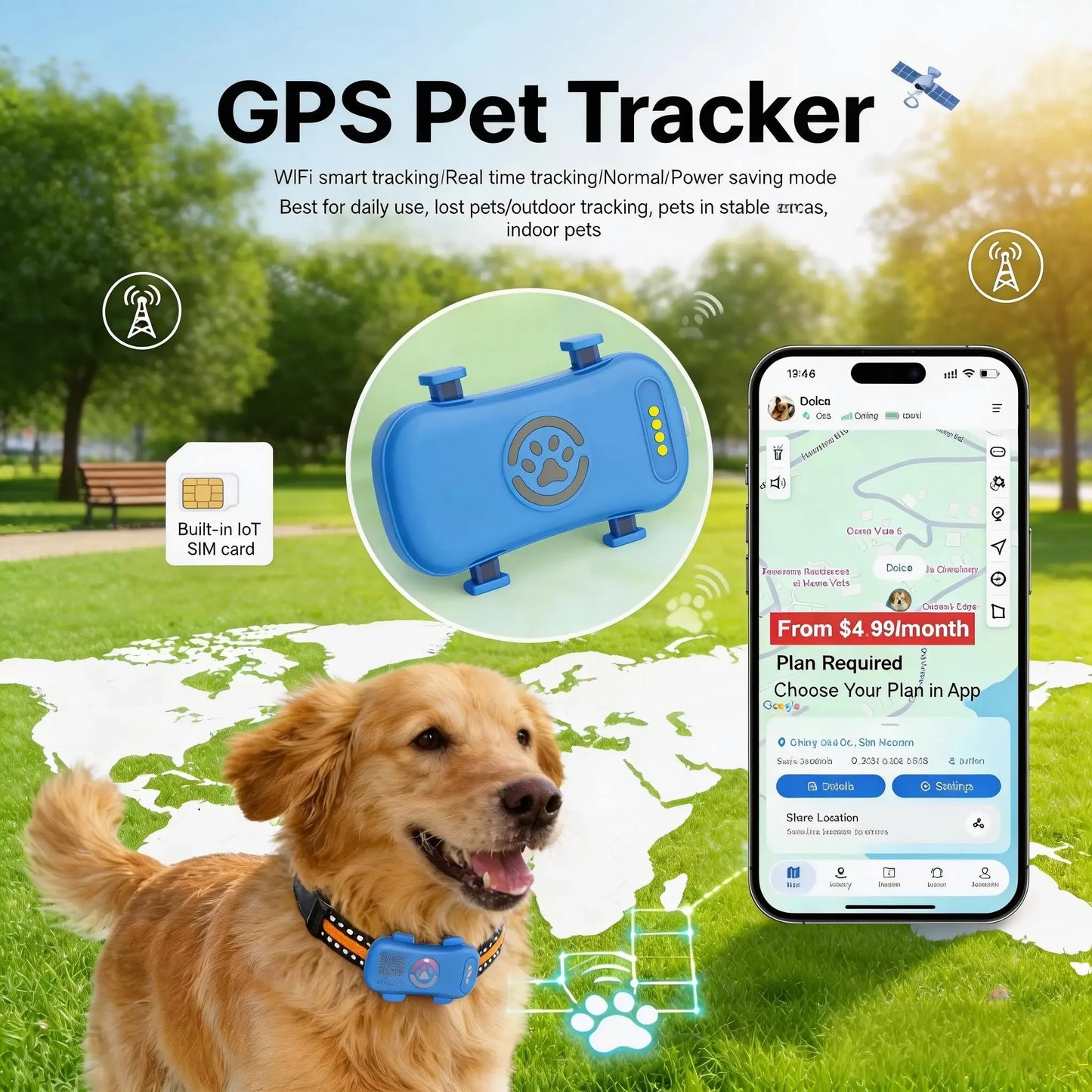 WANWAYTECH GPS Pet Tracker 4G With Real Time Tracking