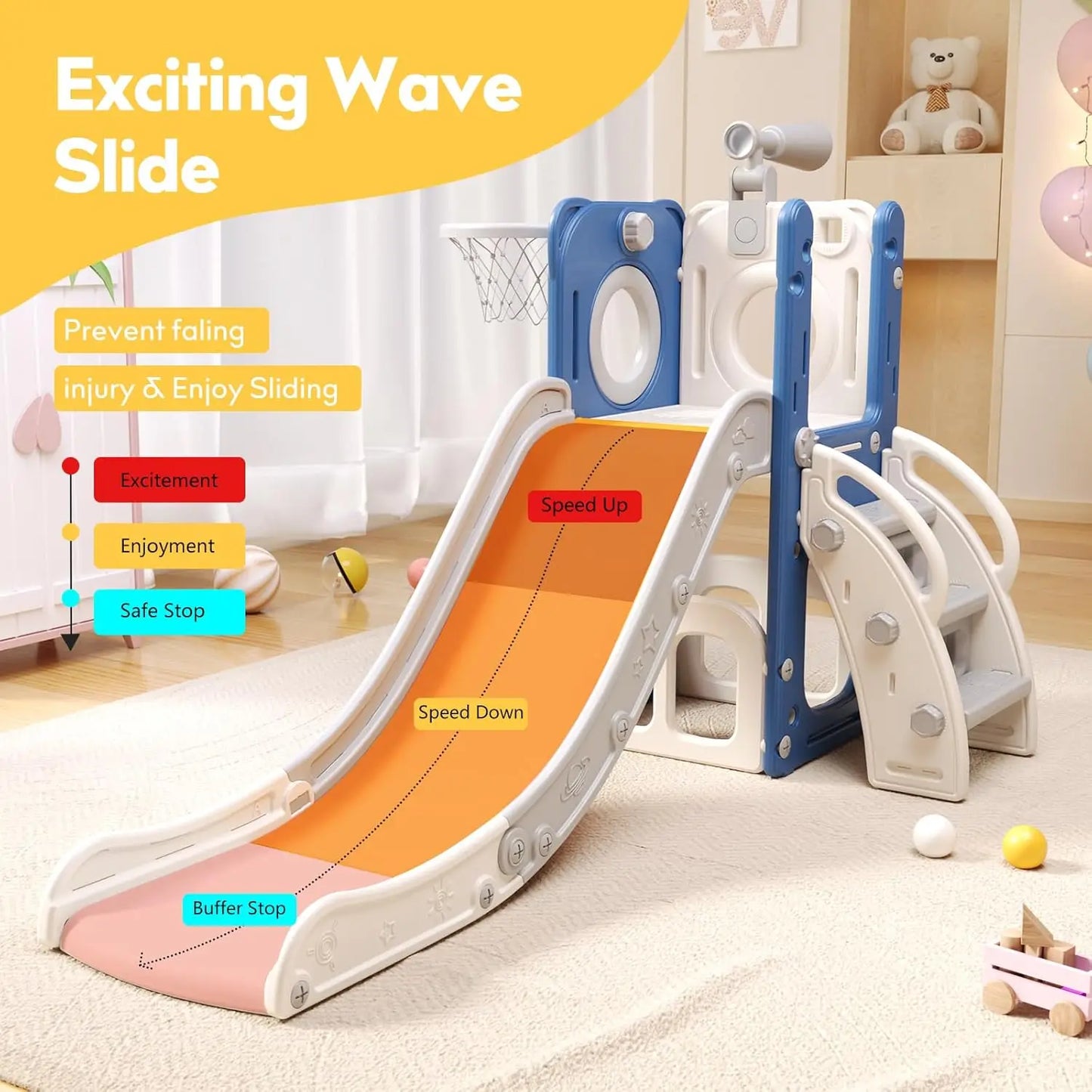 6-In-1 Kids Playset With Slide Hoop And Ring Toss Set