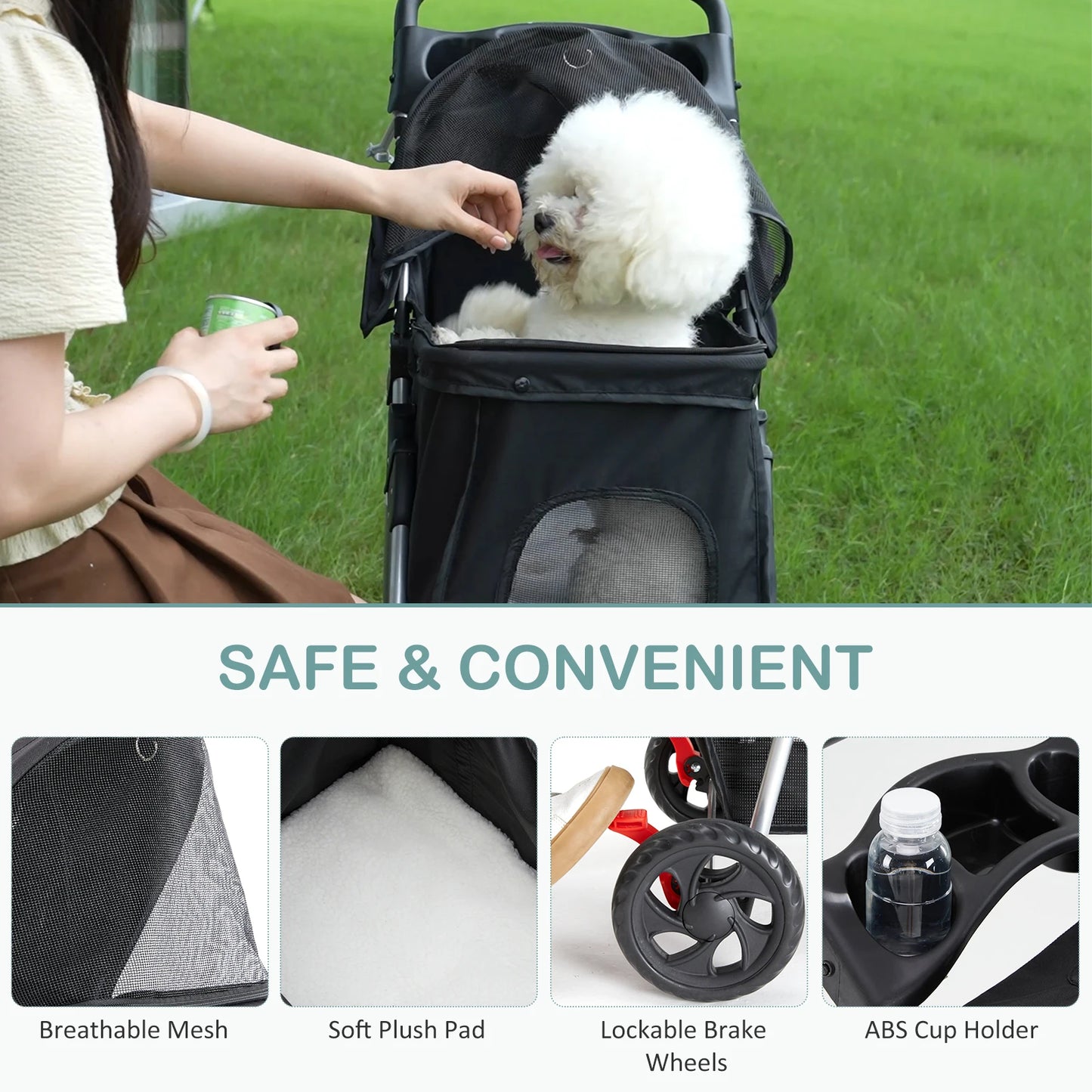 3 Wheel Foldable Pet Stroller For Small Dogs And Cats With Mesh