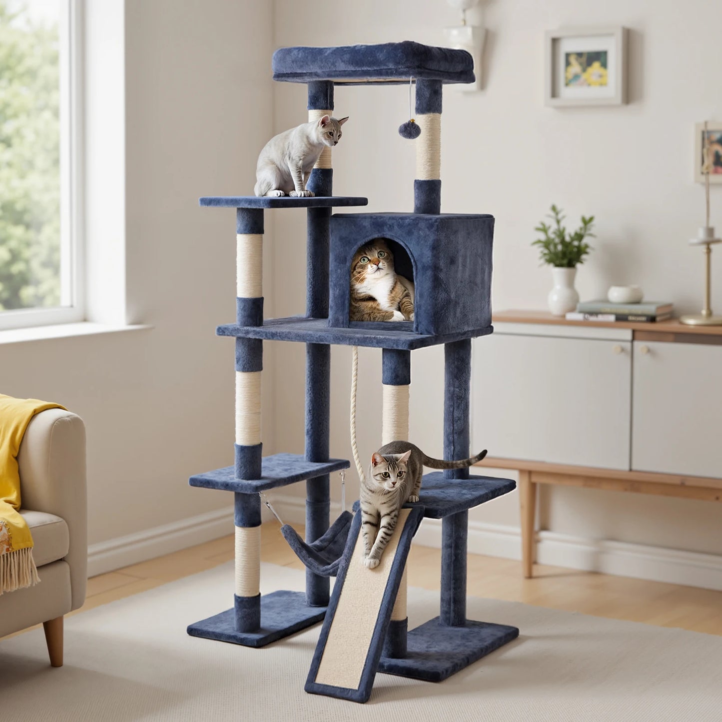 JHK Cat Tree Tall Multi Cat Climbing Tower With Natural Sisal Scratching Posts