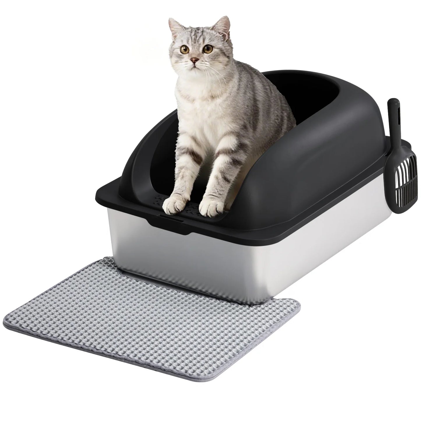 Stainless Steel Cat Litter Box With Lid Scoop Mat Included