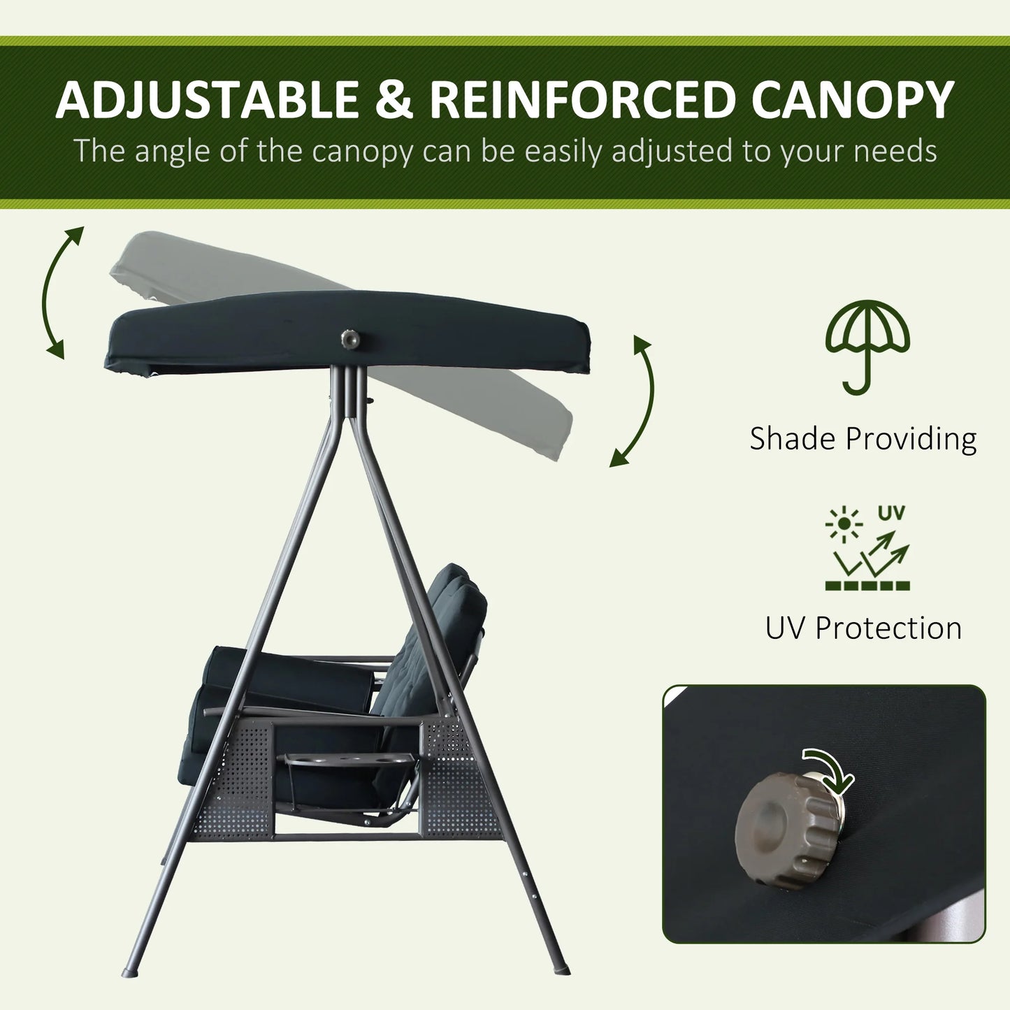 Outsunny 3 Person Outdoor Canopy Cushioned Bench Glider Swing