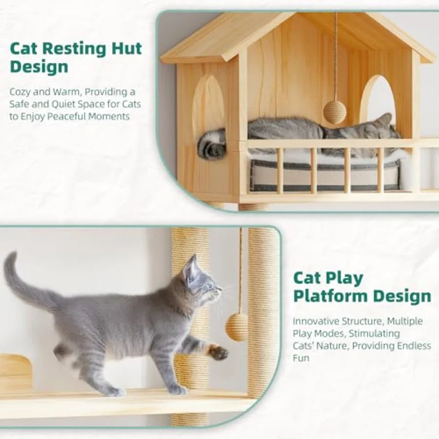 Wood Cat Tower For Automatic Litter Box Self Cleaning Solid Wood
