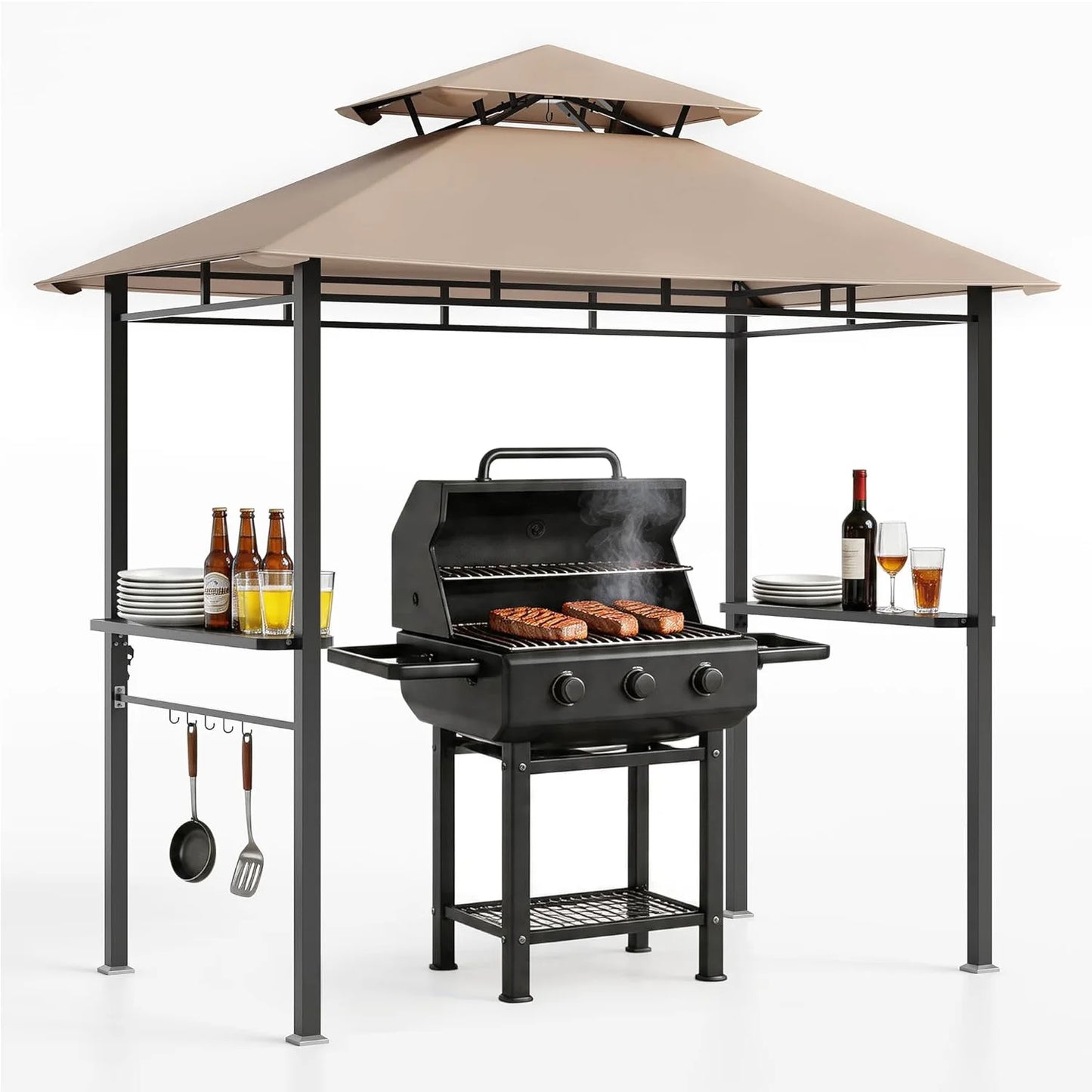 HiMISS Outdoor BBQ Grill Gazebo With Double Roof Vented Canopy
