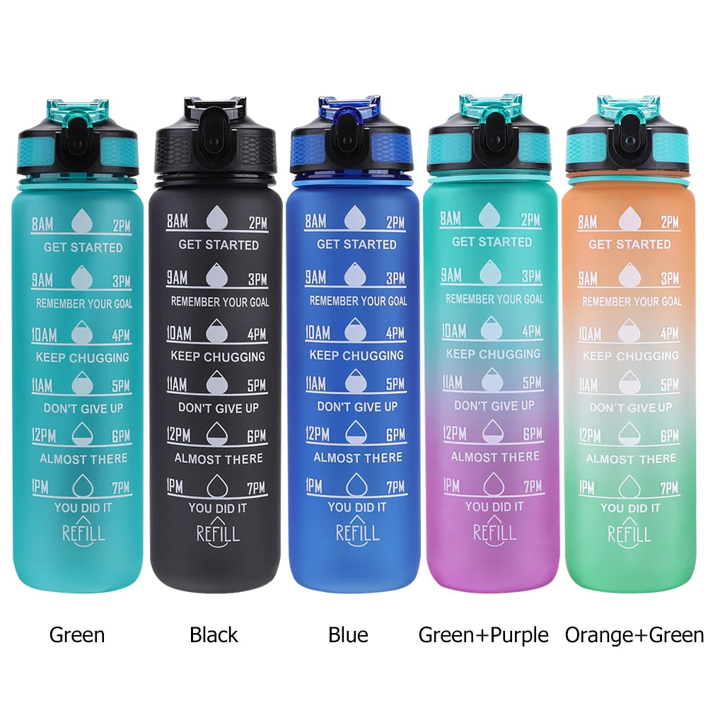 Sports Water Bottle Leakproof Frosted Cup With Time Scale Fitness