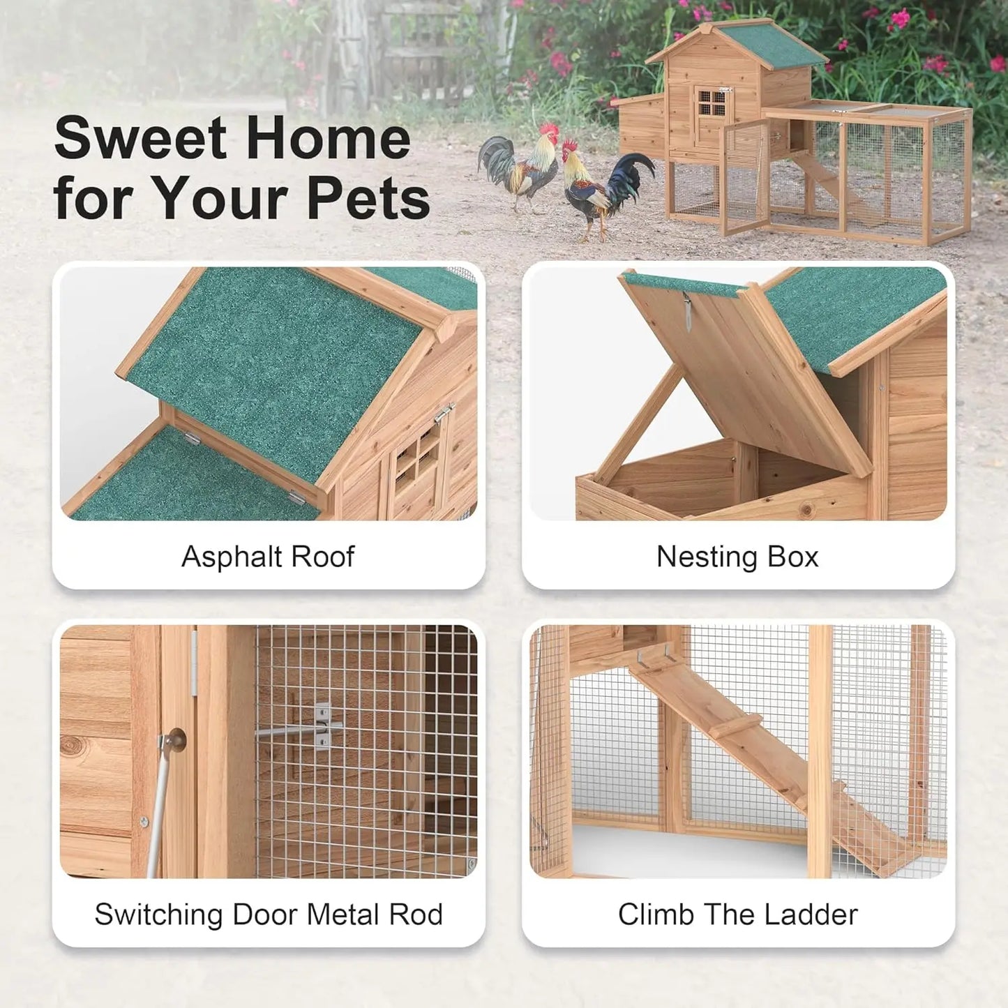 Wooden Outdoor Chicken Coop For 2-4 Chickens With Waterproof Roof