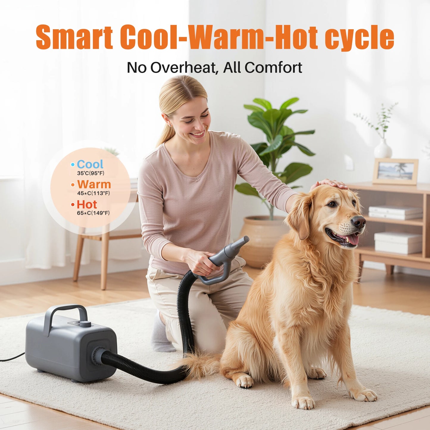5-Piece Pet Blow Dryer Grooming Vacuum Kit With Nozzles