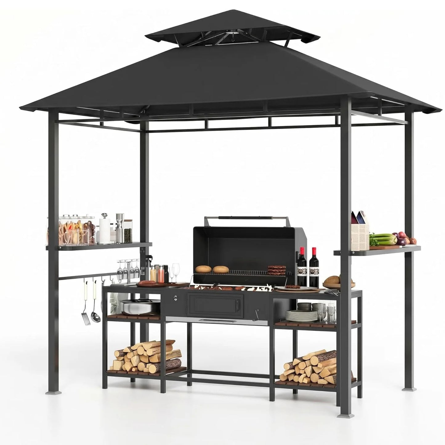 HiMISS Outdoor BBQ Grill Gazebo With Double Roof Vented Canopy