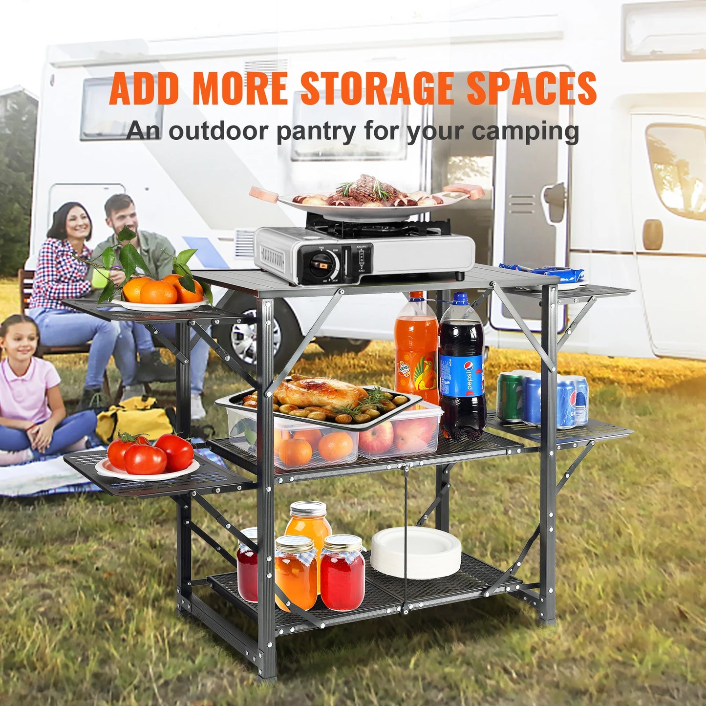 SucceBuy Aluminum Folding Camping Kitchen Table Portable Outdoor Cook Station