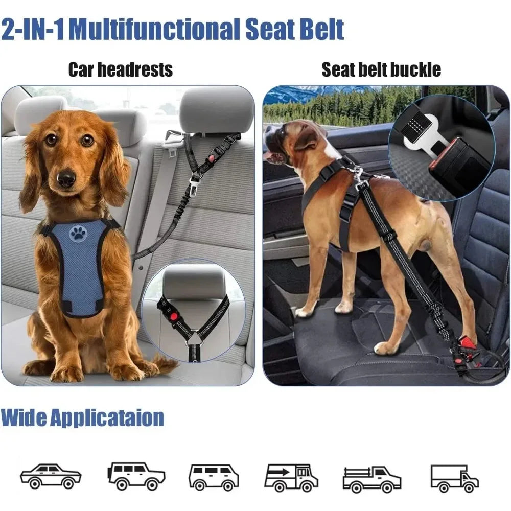 Dog Car Seatbelt Headrest Restraint Reflective Safety Tether