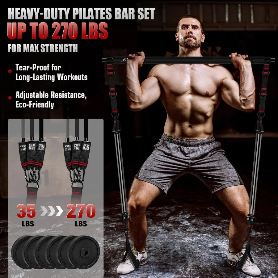 Pilates Bar Kit With Resistance Bands Heavy Duty Home Gym