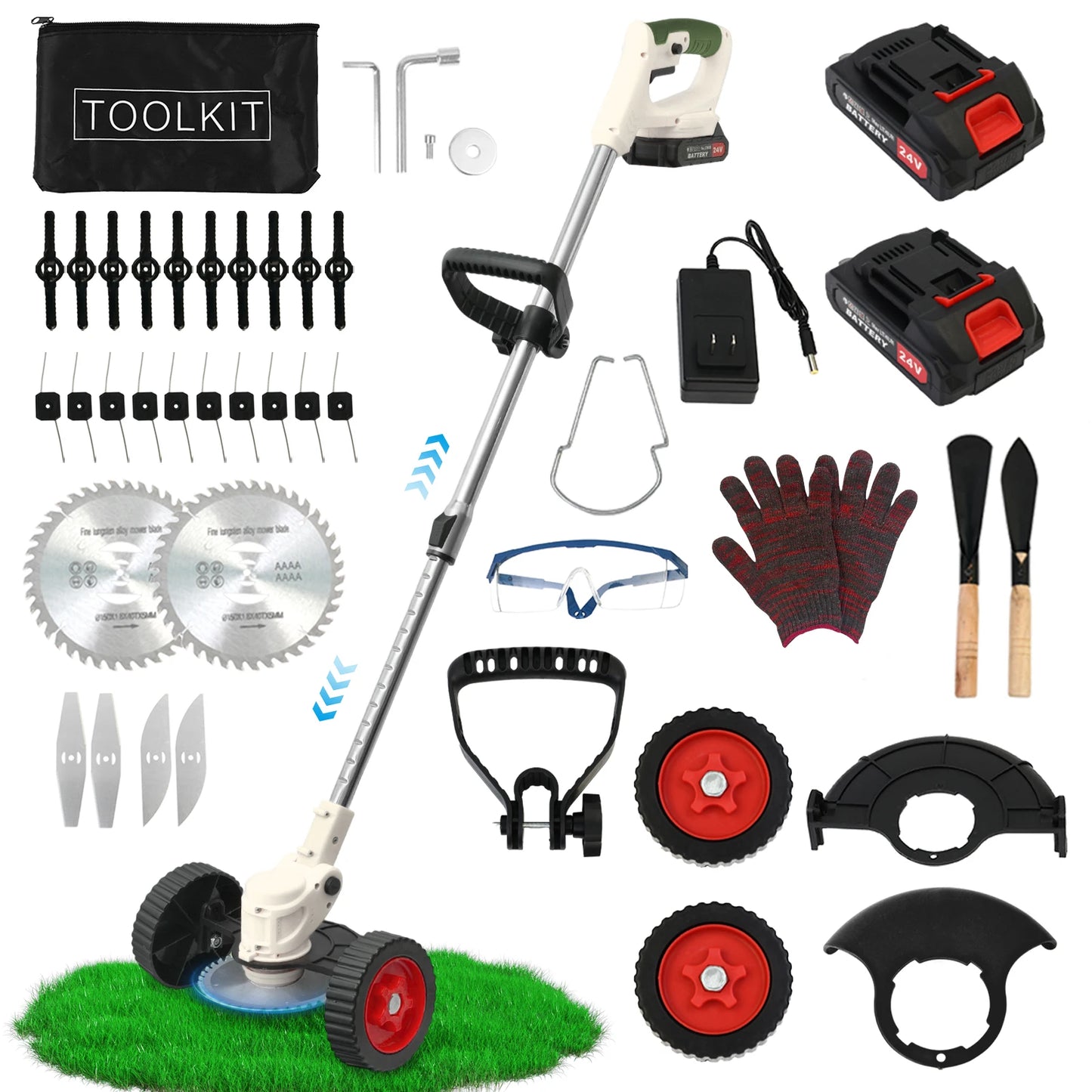 21V Cordless Lawn Mower 3-In-1 Edger Brush Cutter With 2x2.0Ah Batteries