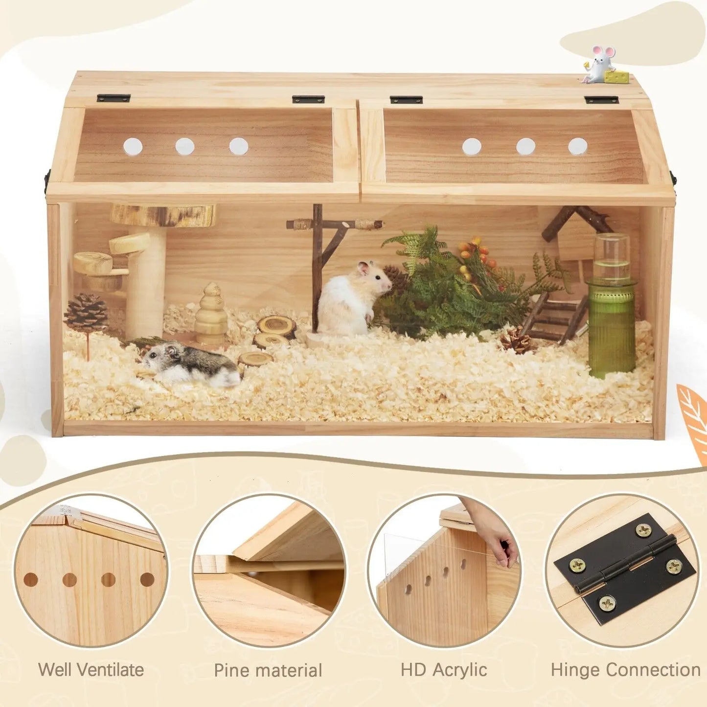 Wooden Hamster Cage Hutch Hideout With Openable Top