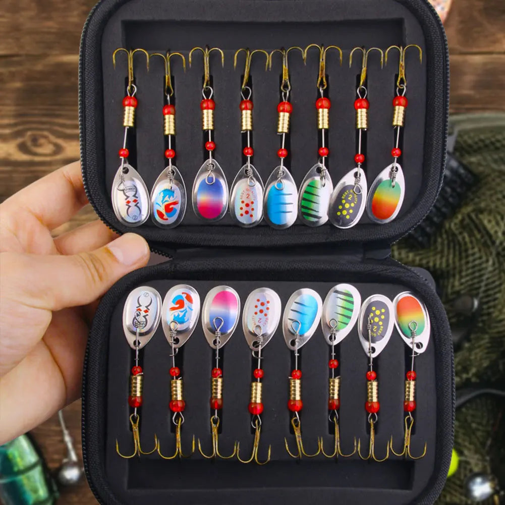 APWIKOGER 16Pcs Metal Spoon Spinner Lures With Treble Hooks
