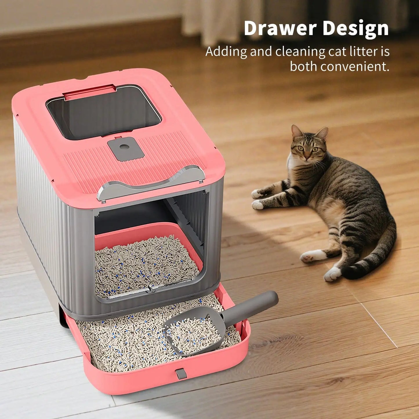 Foldable Enclosed Litter Box With Lid And Scoop Odor Control