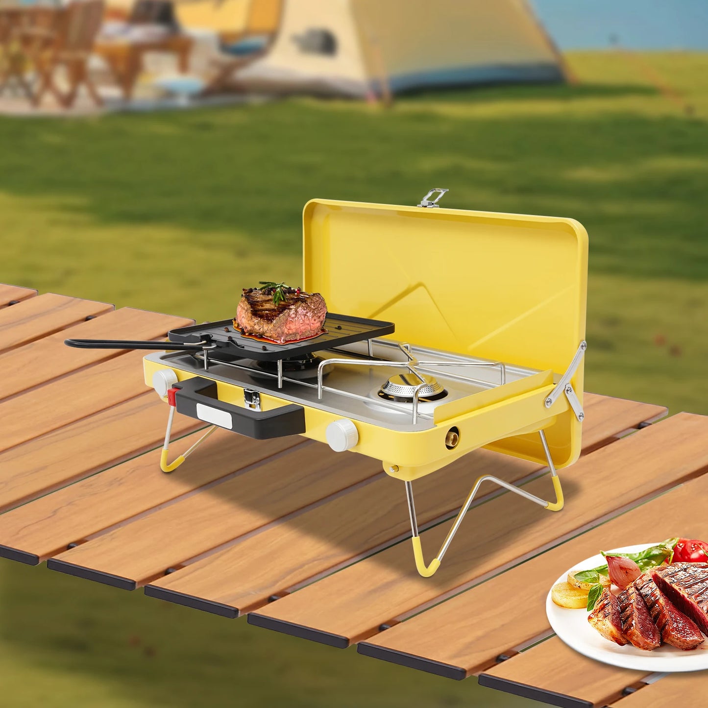Portable Outdoor Gas Stove 2 Burner 3500W With Windshield
