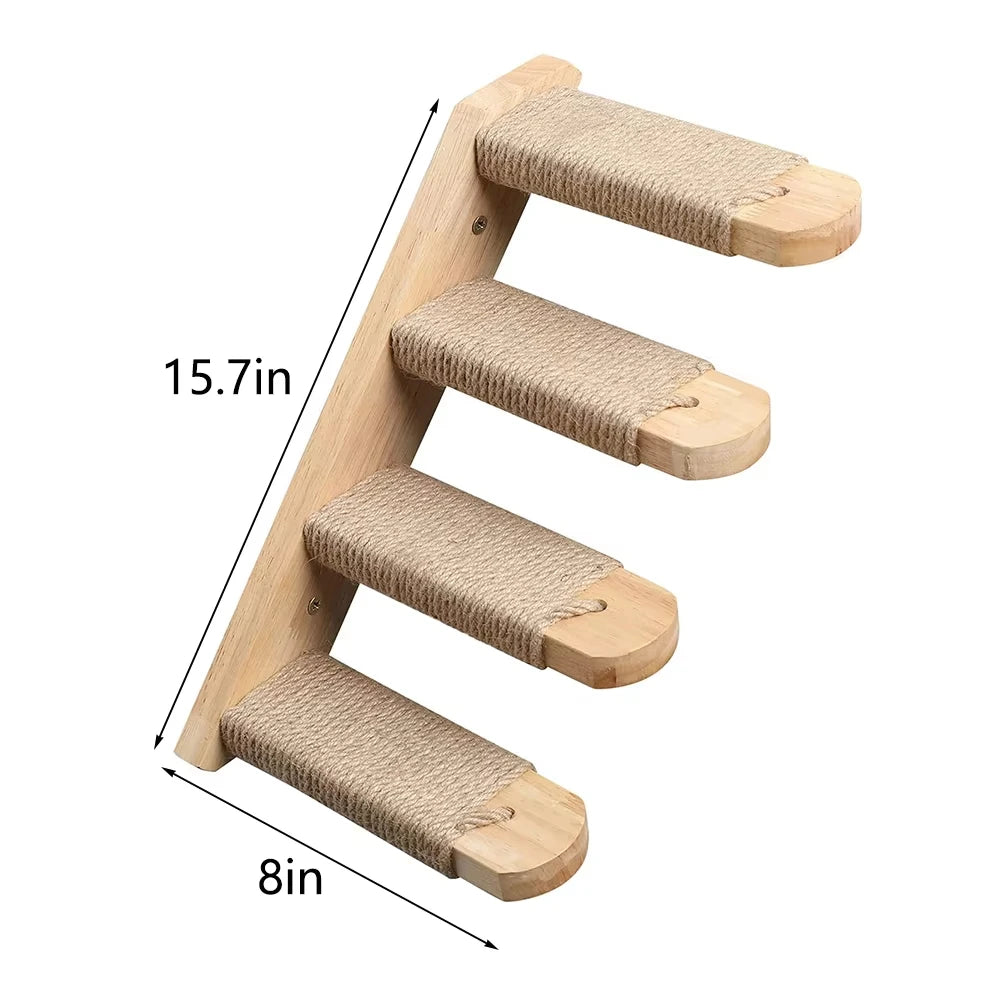 Wall Mounted Cat Bridge With Sisal Rope For Indoor Cats Pine Wood
