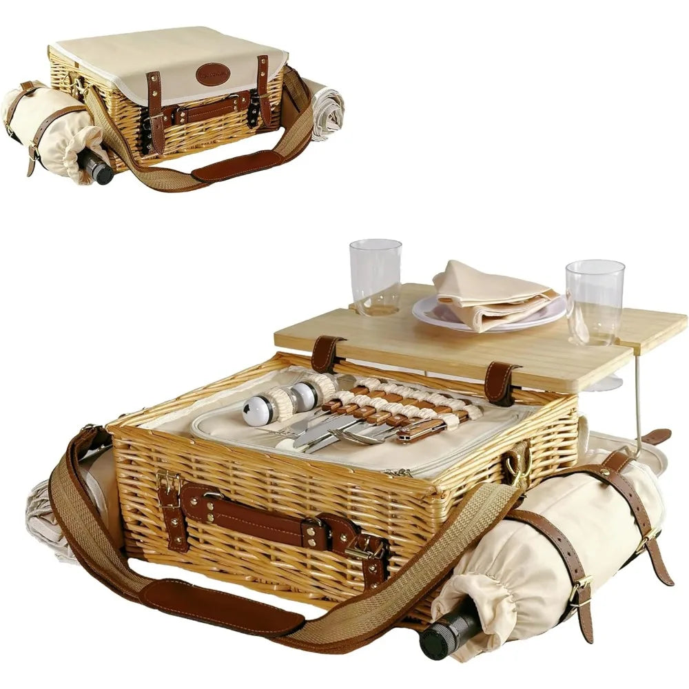 NBVCX Wicker Picnic Basket Set For Two With Tableware Blanket