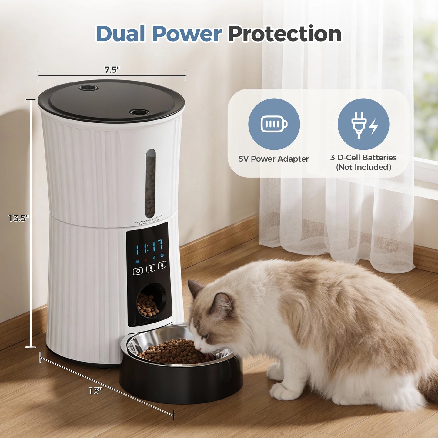 JHK Automatic Cat Feeder With WiFi App Control Dual Power