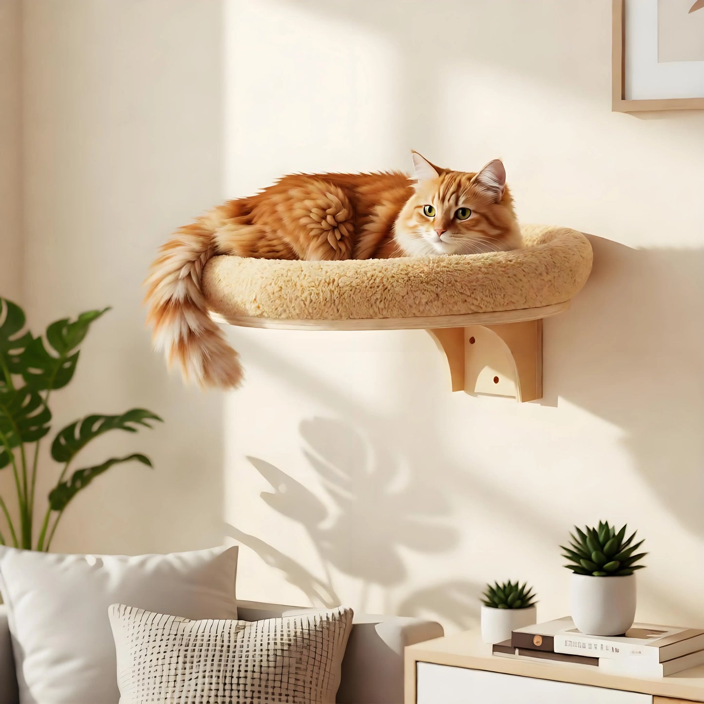 Cat Wall Mounted Solid Pine Wood Climbing Ladder With Hammock And Scratching Post