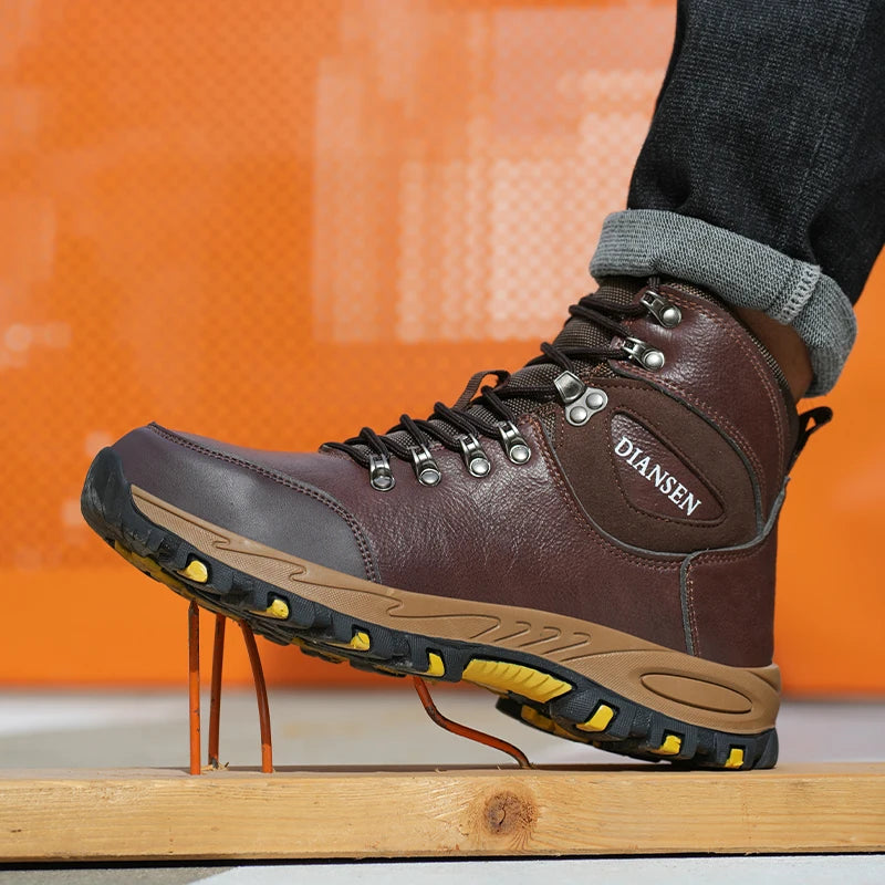 VEIGAR Waterproof Leather Safety Boots for Men Puncture Resistant