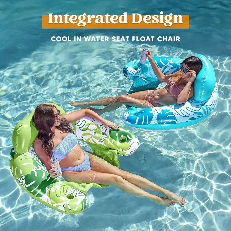 Inflatable Pool Chairs Set With Cup Holders And Headrest