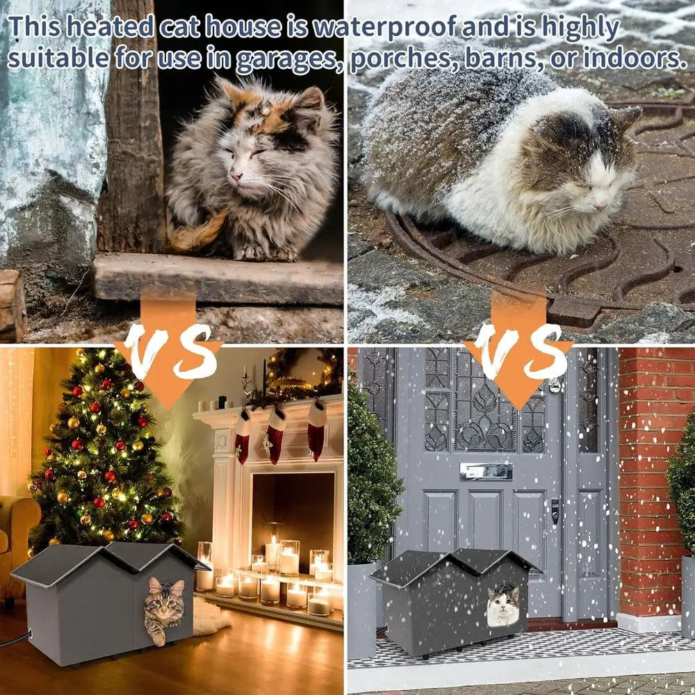 Heated Cat House With Elevated Bed For Indoor Outdoor Cats