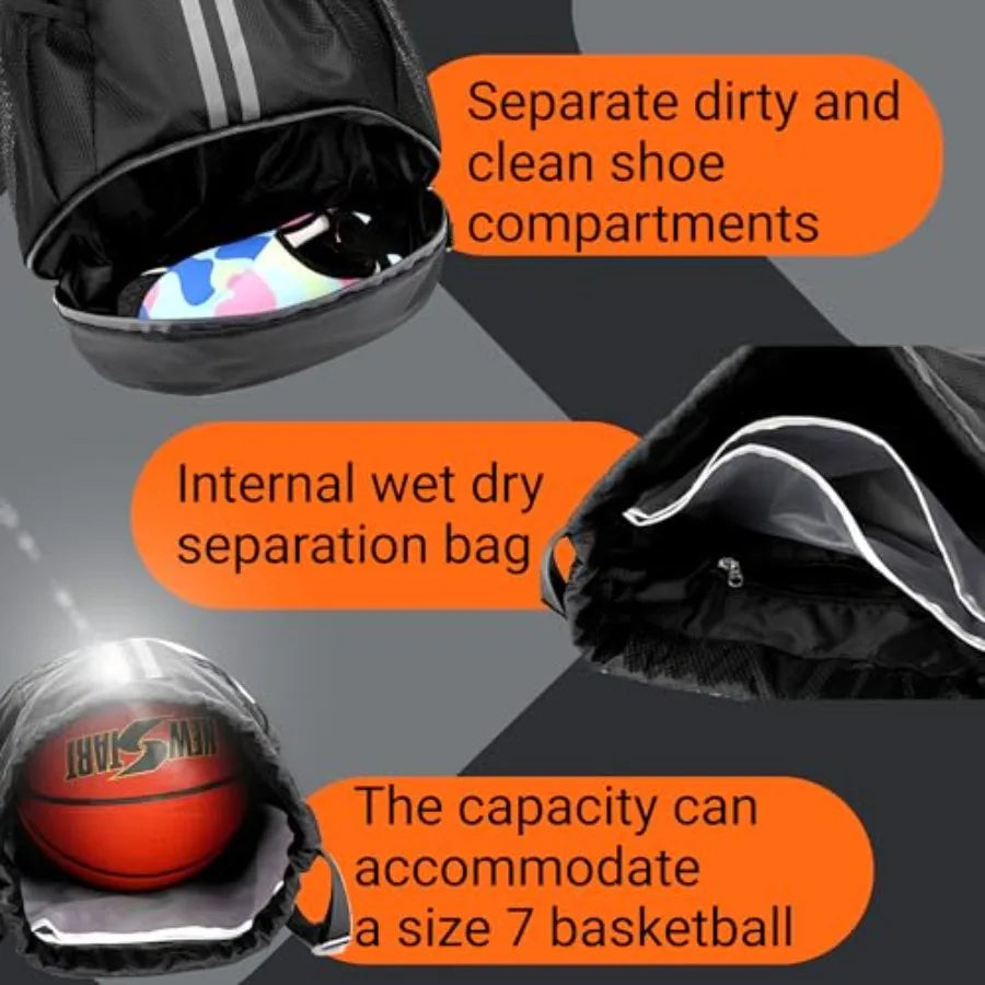 Football Boot Bag Drawstring Wet Dry Separation Waterproof Gym Sack