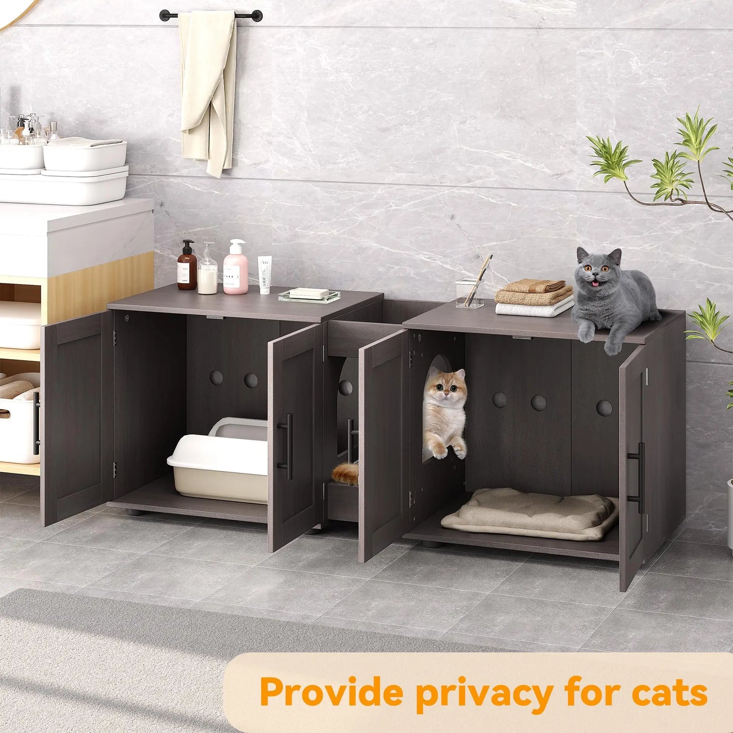 HiMISS Litter Box Enclosure For Two Cats Hidden Cat Villa