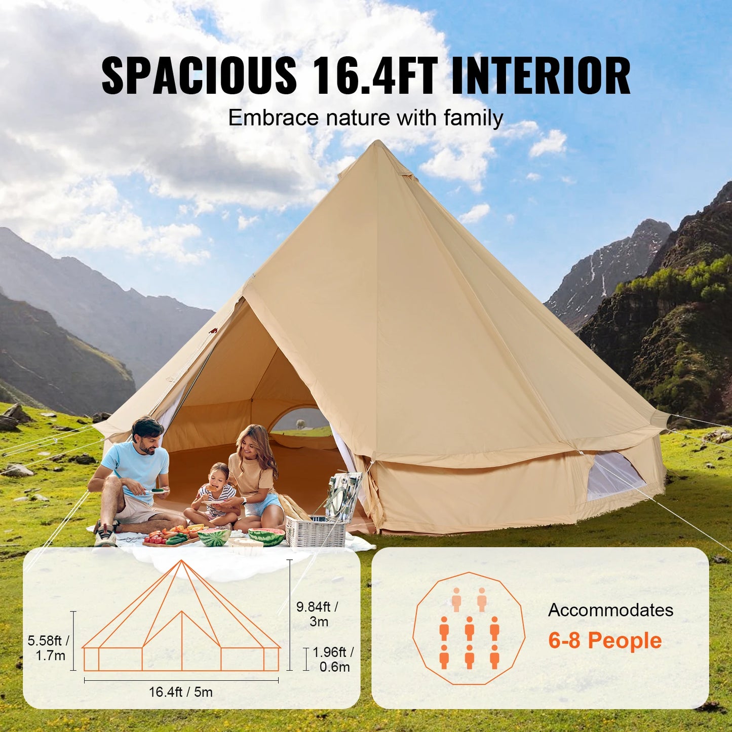 SucceBuy Canvas Bell Tent Camping Yurt for All Seasons