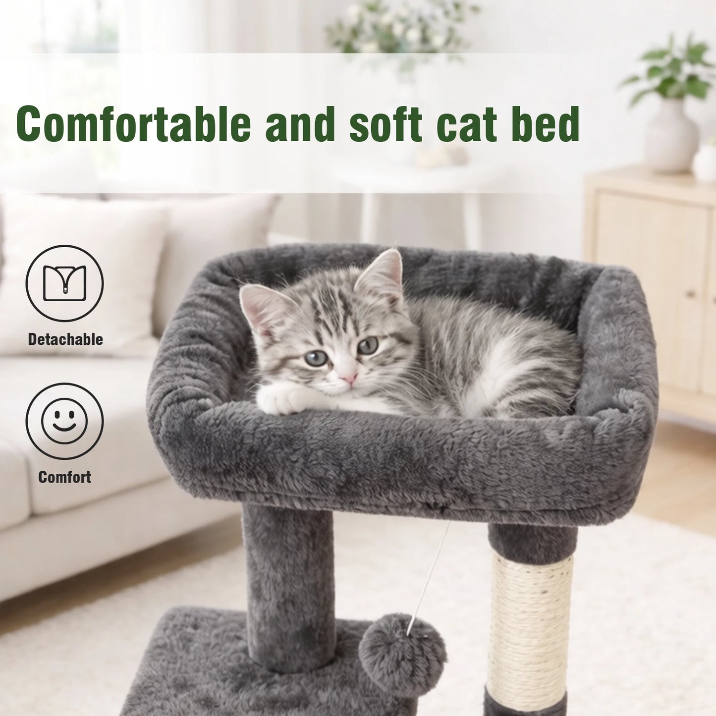 Cat Tree Indoor Cat Tower With Scratching Posts Condo And Hanging Ball Toys