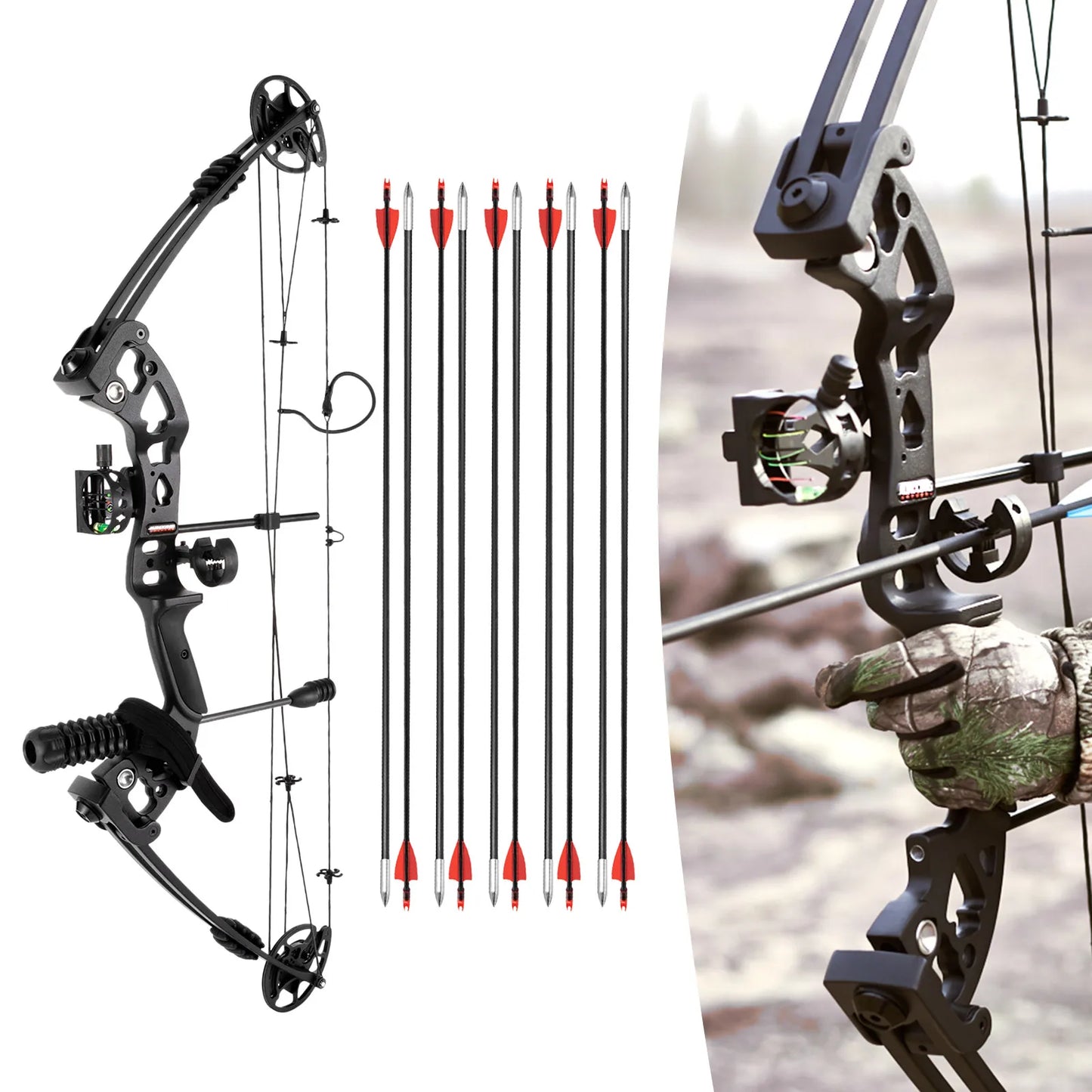 Compound Bow Arrow Set For Adults Right Hand 30-55Lb Adjustable 310fps