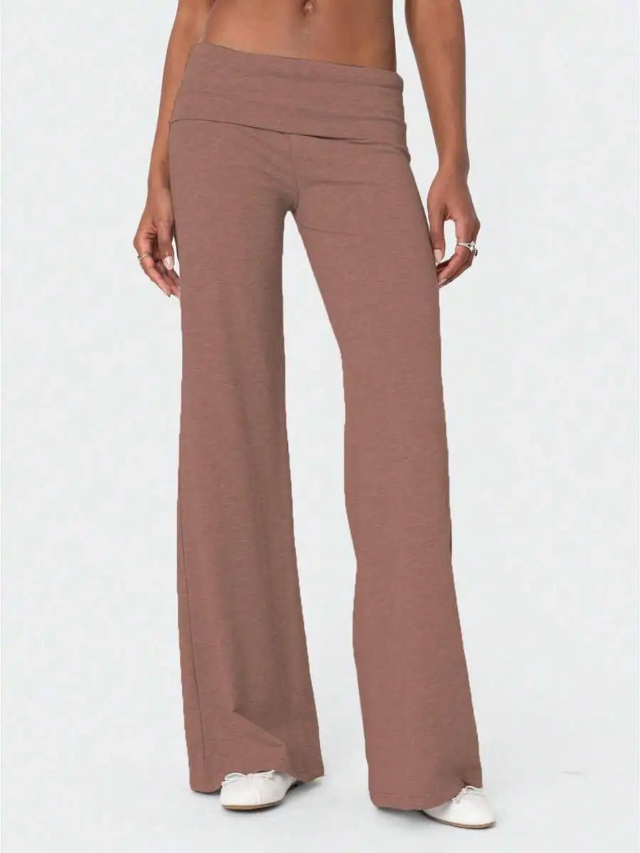 Fold Over Waist Wide Leg Yoga Pants For Women Lounge