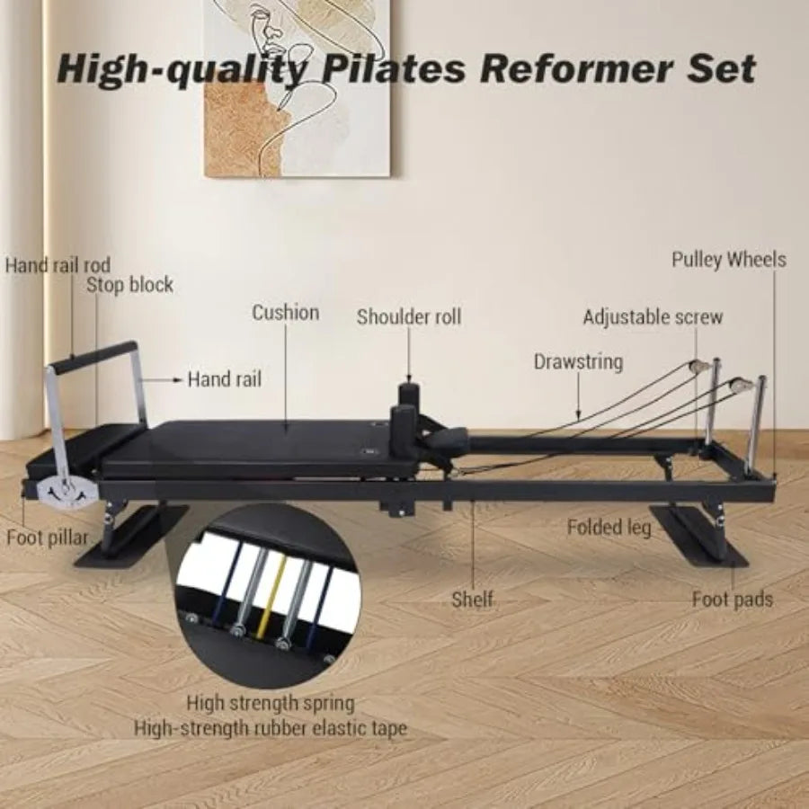 Pilates Reformer Machine Full Body Workout With Springs And Bands