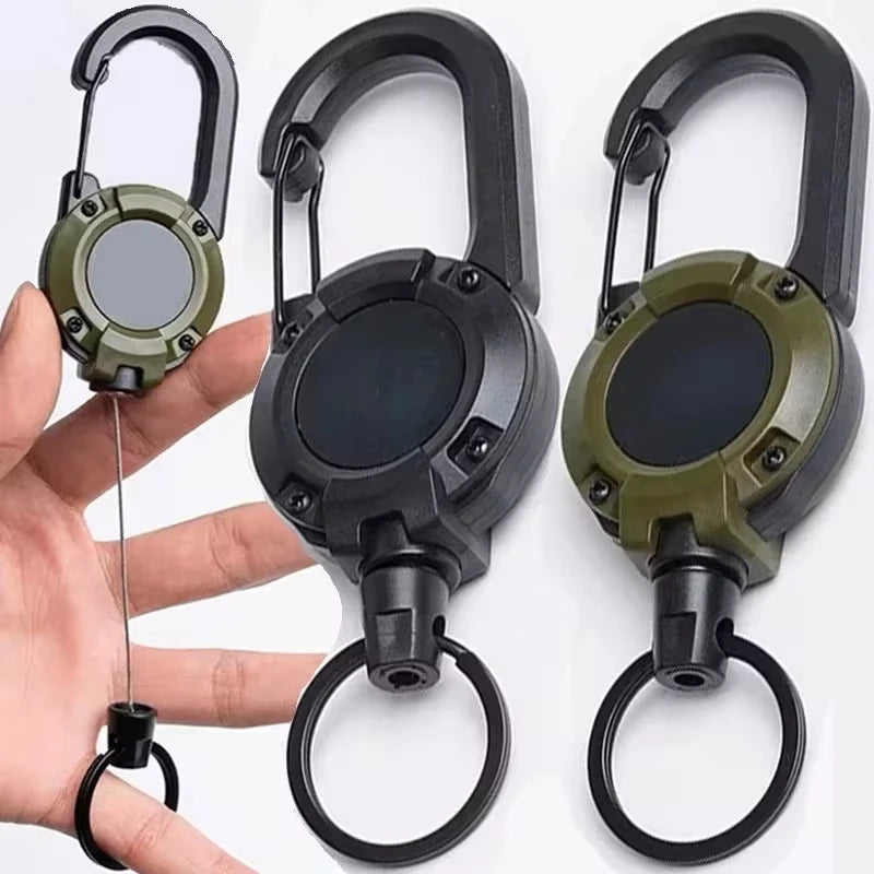 Retractable Heavy Duty Carabiner With Steel Wire Rope Key Ring