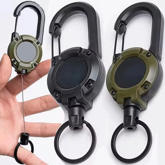 Retractable Heavy Duty Carabiner With Steel Wire Rope Key Ring