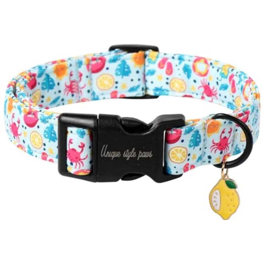Dog Collar With Coconut Tree Pendant And Plastic Buckle For Small To Large Dogs