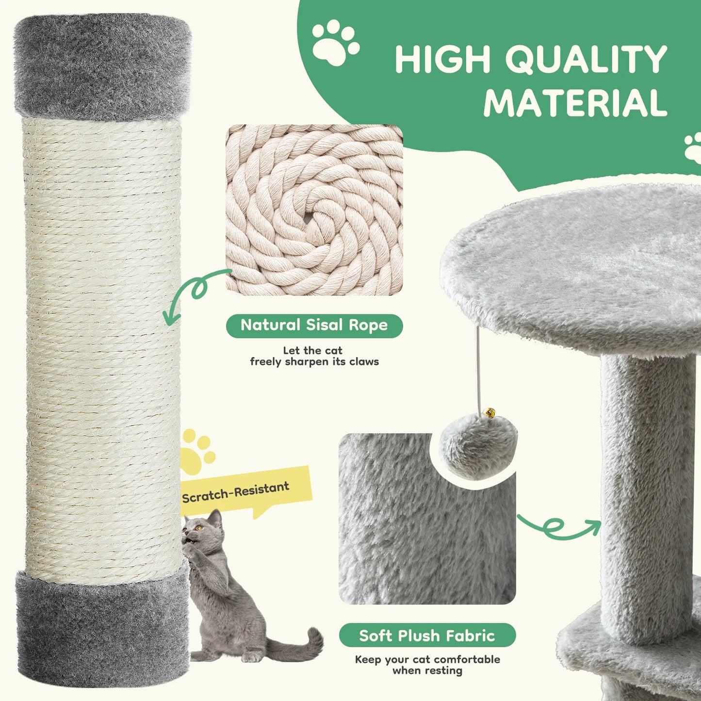 JHK Cat Tree Tower For Cats With Sisal Scratching Posts