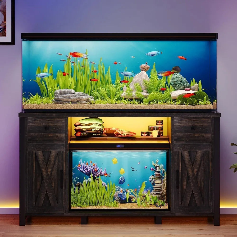 Heavy Duty Metal Aquarium Stand With LED Lighting And Outlets