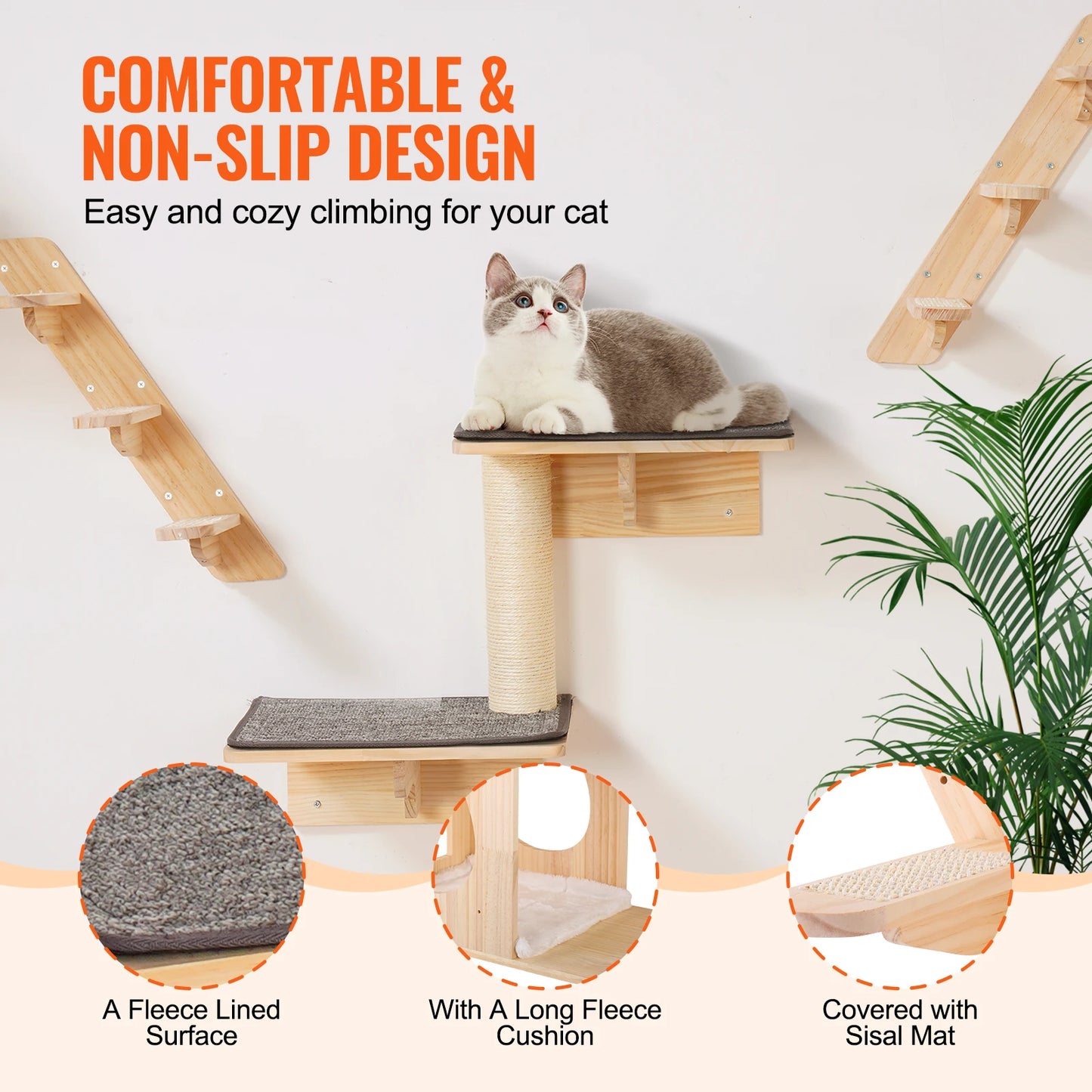 SucceBuy Wall Mounted Cat Shelves With Jumping Boards And Perches